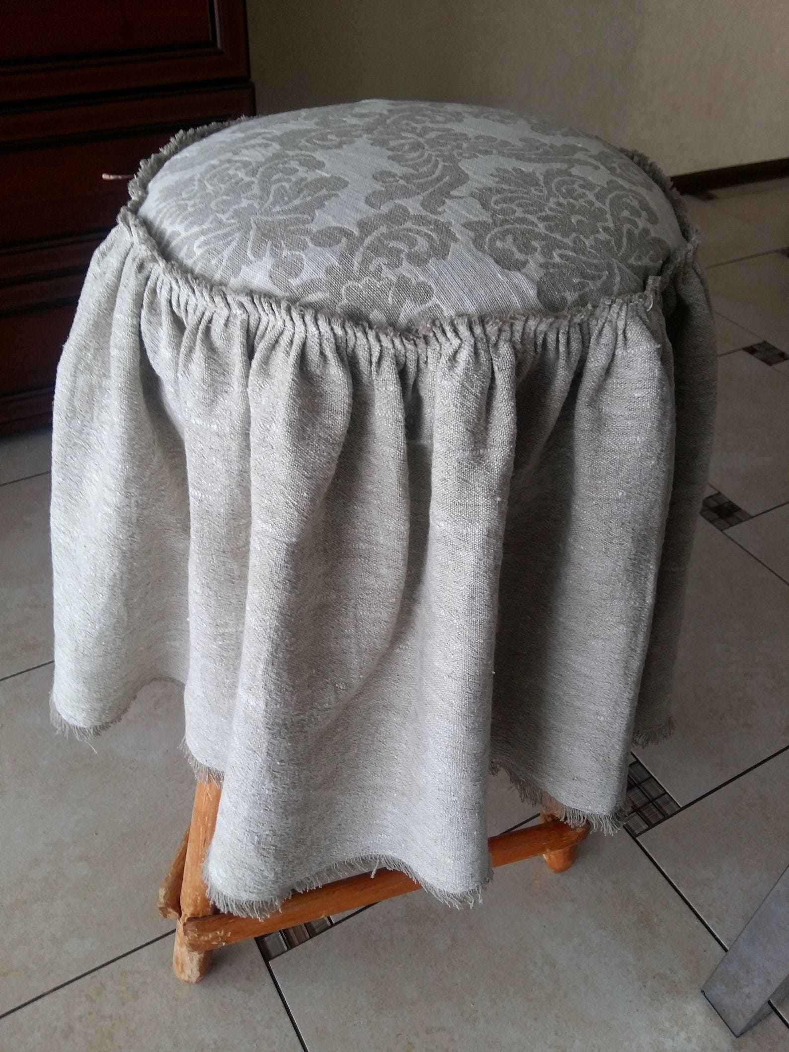 Linen ruffled ottoman cover. Burlap farmhouse slipcover. Etsy