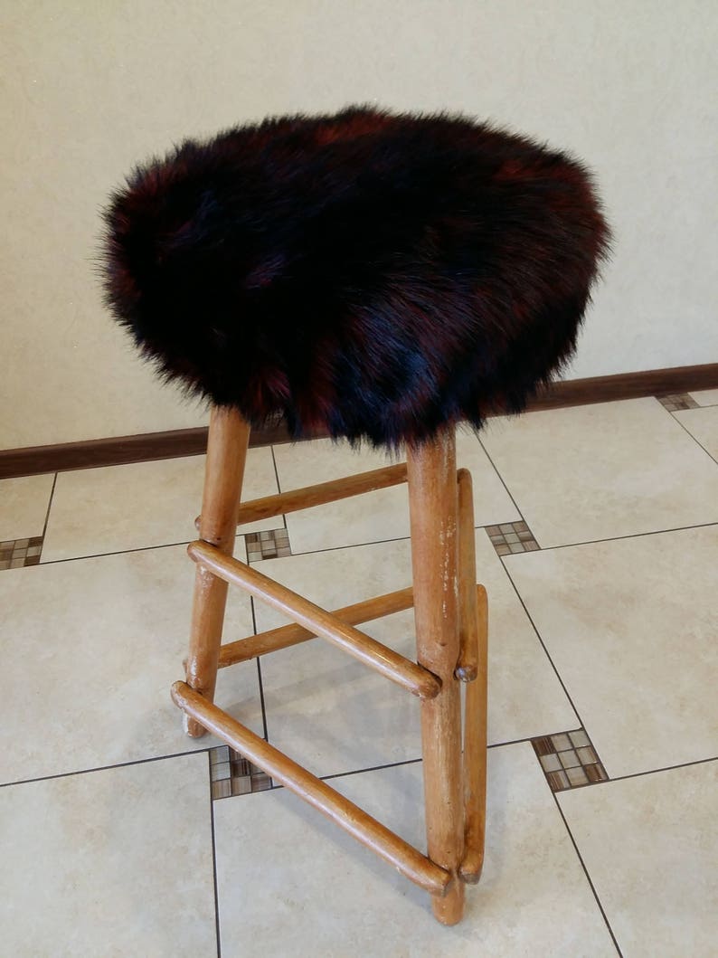 Bar stool slipcovers. Faux fur ottoman cover. Faux fur round Etsy