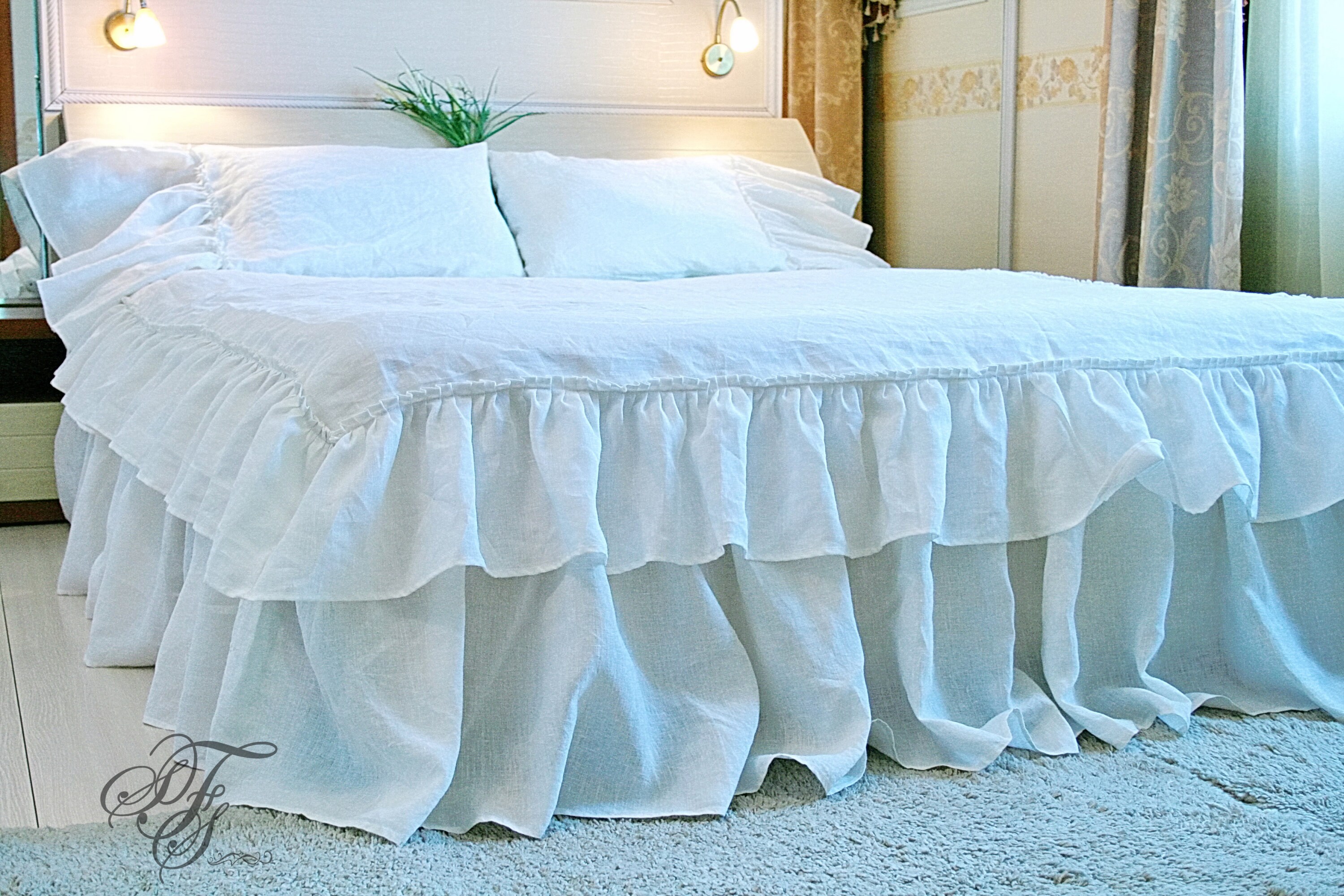 Linen Duvet Cover Ruffle Bedding Quilt Single Full 50