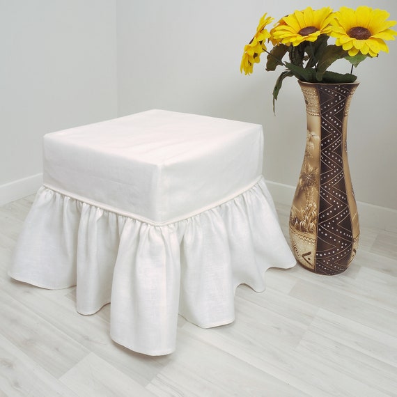 Linen Ottoman Slipcover With Ruffles Cover for Stool Pouf Etsy