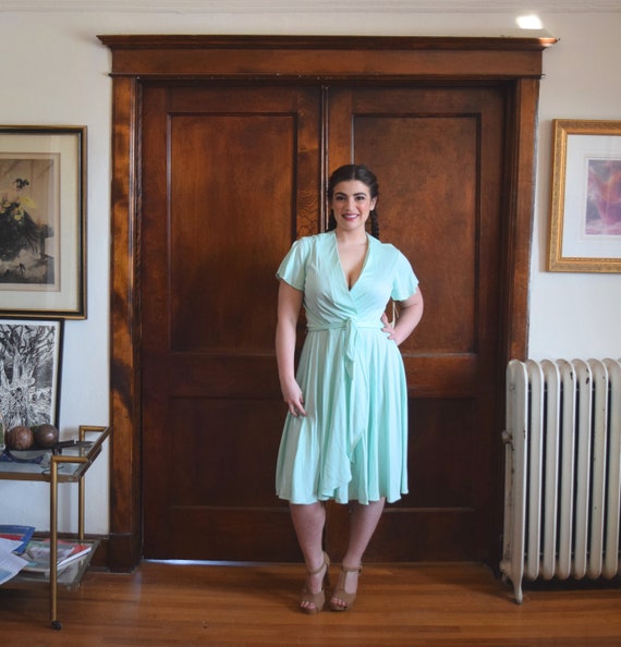 70s Dress Mint Green Dress Wedding Guest Dress Size Etsy
