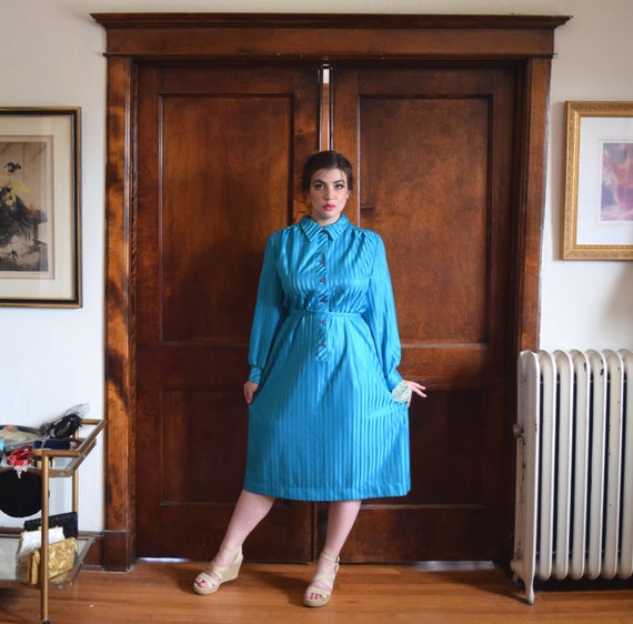 Teal Blue Dress | Striped Dress | Tunic Dress | Pl