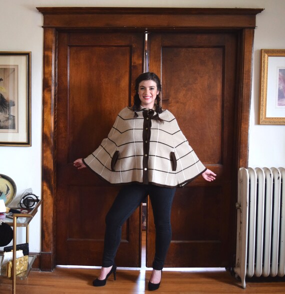 Brown Cape | Striped Cape | Short Cape Coat | Knit