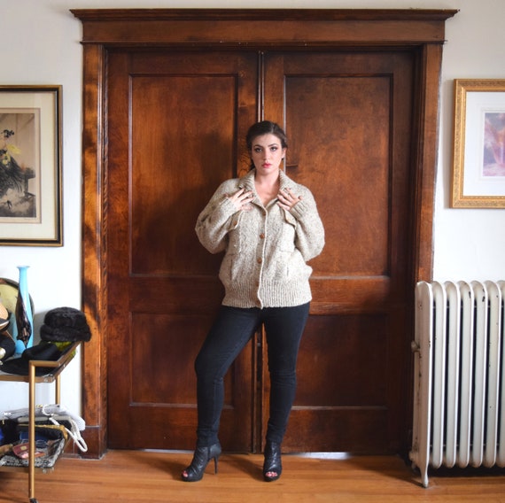 Tan Cardigan Sweater | Wool Cardigan | 80s Cardiga