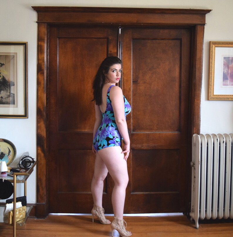 Size 16 Swimsuit 1X 80s Swimsuit Plus Size Swimsuit One Piece Swimsuit Ruched Swimsuit Floral Swimsuit Size XLarge Swimsuit XL