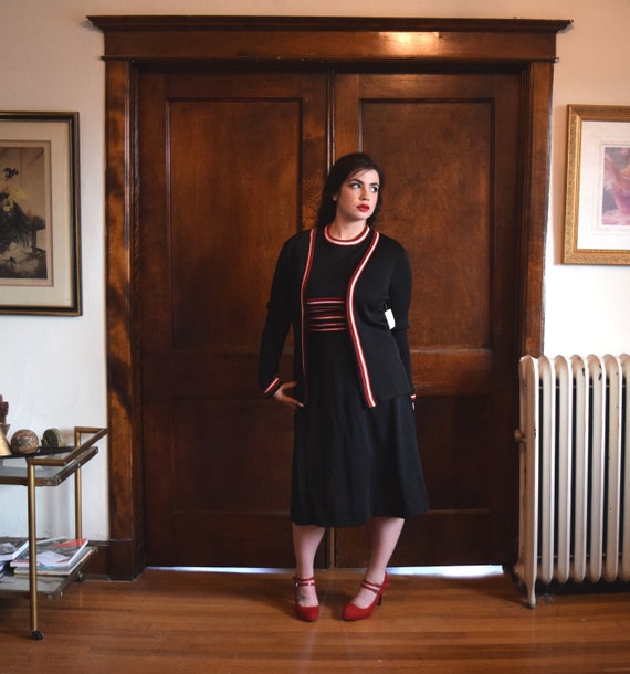 little black dress with cardigan