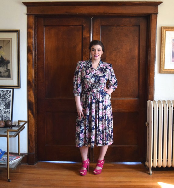 80s Dress | Blue Dress | Floral Dress | 40s Dress