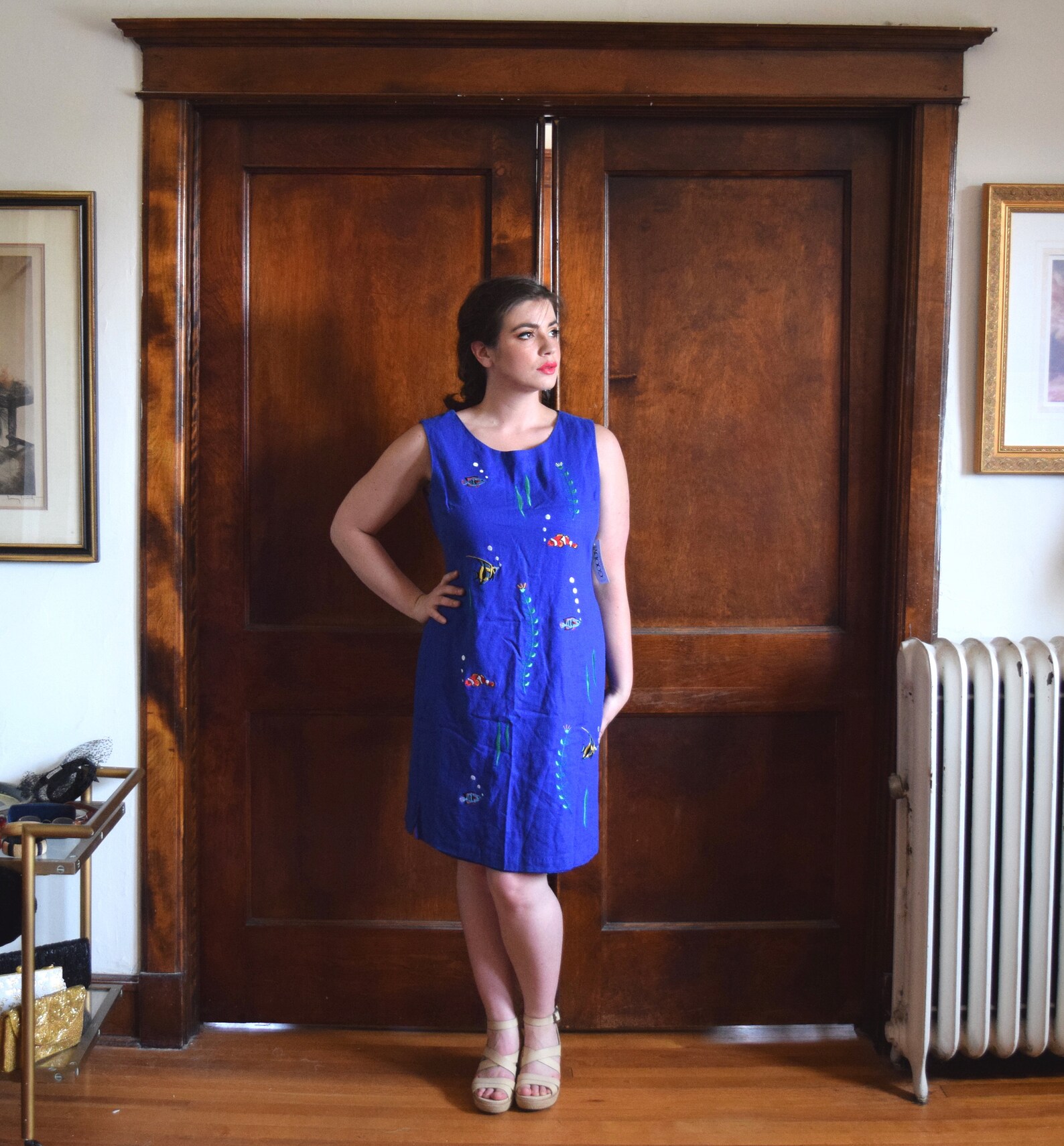 Fish Dress Aquarium Dress Blue Dress Size Large Dress L Etsy
