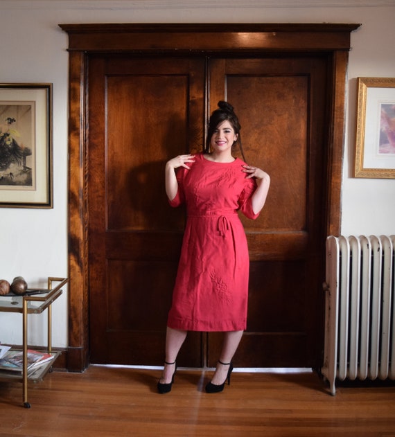 50s Plus Size Dress | 50s Wiggle Dress | Hot Pink
