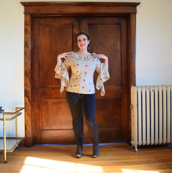 Bell Sleeve Blouse | Linen Blouse | Beige Blouse |