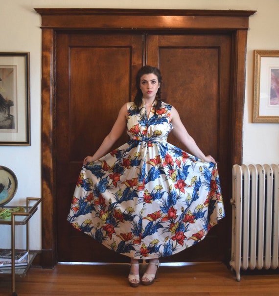 Floral Dress 70s Dress Full Length Dress Wedding Guest Etsy