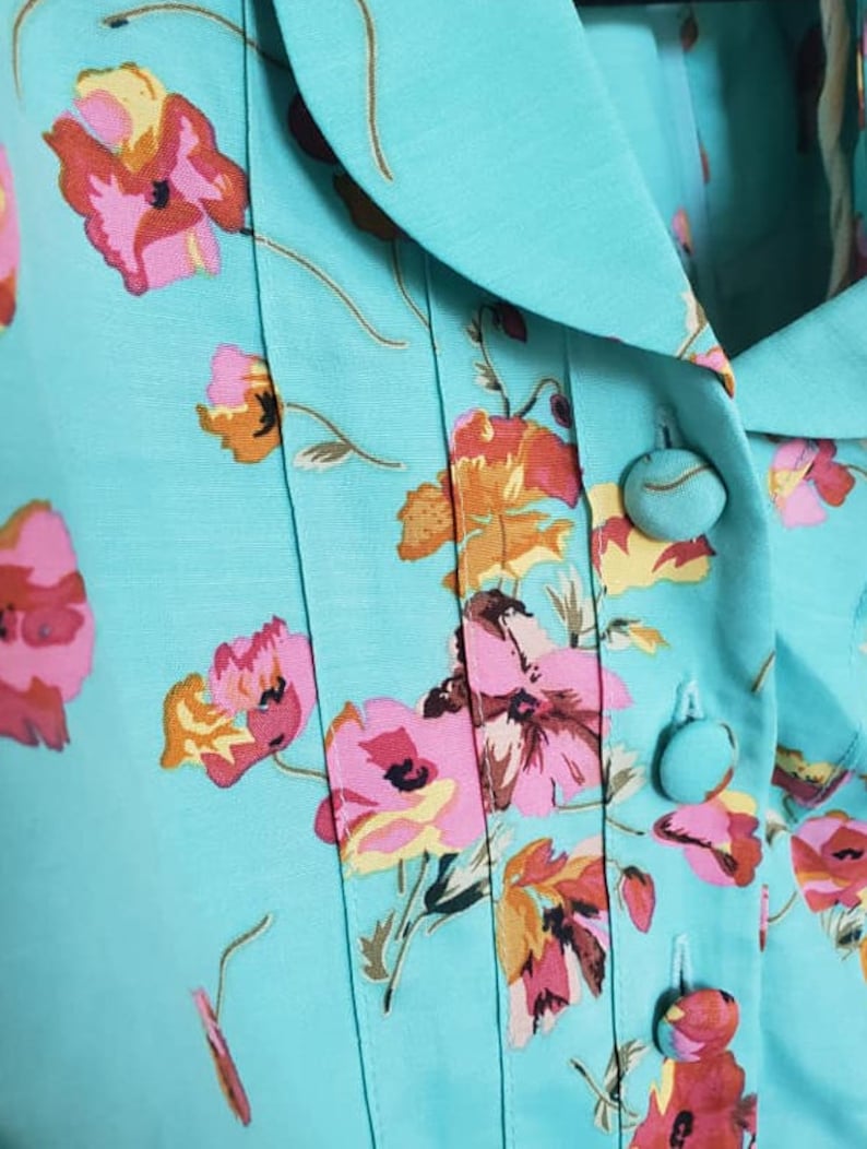 Size Large Dress L Mint Green Dress Size 12 Dress 80s Dress Midi Dress Full Length Dress 40s Dress Maxi Dress Floral Dress