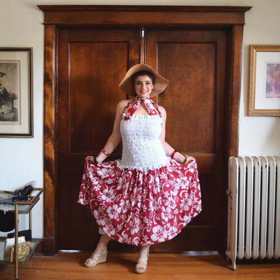 Hawaiian Dress | Sun Dress | Halter Dress | Red Dr