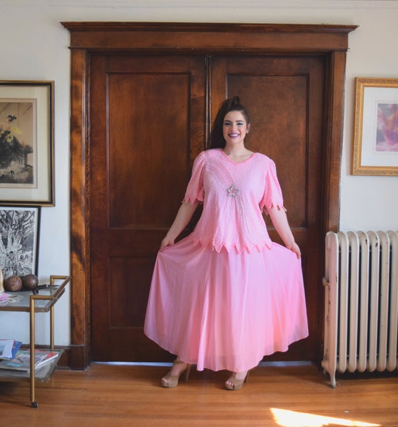 80s Prom Dress | Pink Dress | Full Length Gown | P