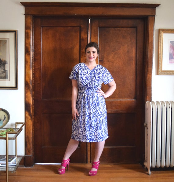 Purple Dress | Leaf Dress | Day Dress | 80s Dress