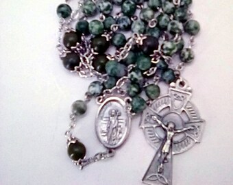 Gray Black and White Jasper stone Rosary Chain Necklace with lobster clasp silver wire work and clasp adjustable length 18-20 ROSARY-JAS8