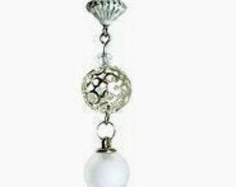 Silver and Crystal Bead Ball Rearview Mirror Charm