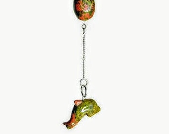 Unakite Edelsteen en Zilver Duiken Dolfijn Achteruitkijkspiegel Charm
