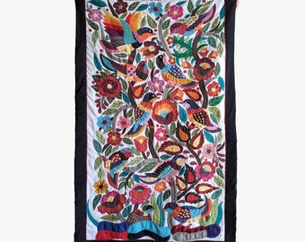 Handgenähter ägyptischer Meisterbaum mit bunten Vögeln, handgemachtes ägyptisches Patchwork, Wandbehang, Wandteppich, Khayamiya Kunst