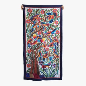 Tree of Life with Fabulous Birds Multi-Colors, Handmade multipurpose Egyptian Patchwork, Wall Hanging, Colorful Tapestry, Khayamiya Art