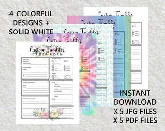 Printable Tumbler Order Forms PDF JPG Instant Download