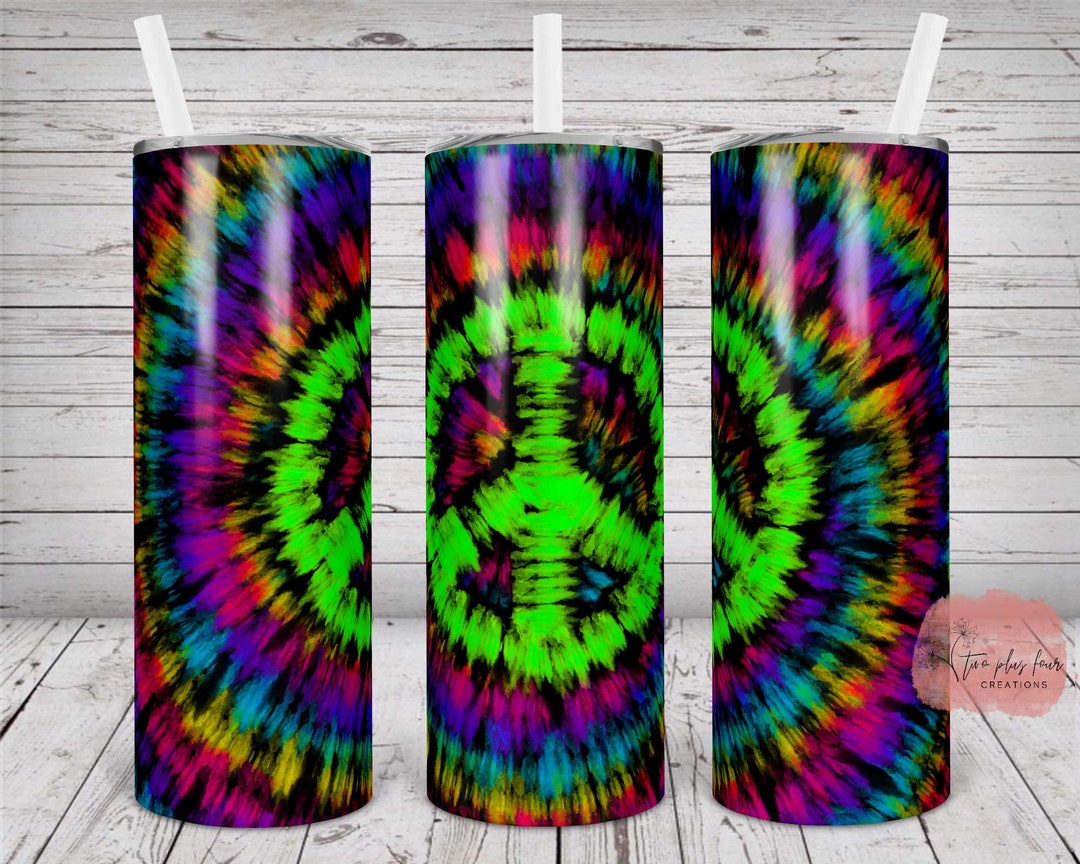 Peace Sign Tie Dye Black Background PNG for 20oz Taperless Skinny