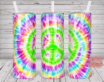 Peace Sign Tie Dye White Background PNG for 20oz Taperless Skinny Tumbler