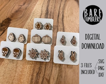 Halloween Spooky Earring SVG, Digital File, Laser File, Stud Earrings, Glowforge