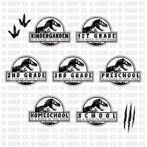 Set of 8 School Walk in the Park Dinosaur SVG PNG 1st 2nd 3rd Homeschool T-rex
