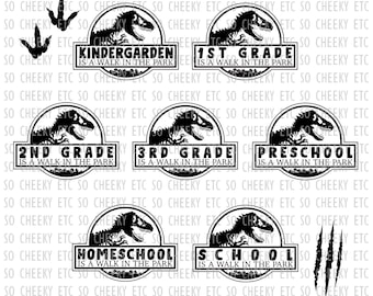 Set of 8 School Walk in the Park Dinosaur SVG PNG 1st 2nd 3rd Homeschool T-rex