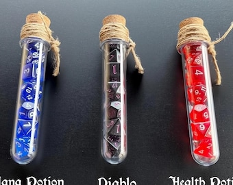DnD 7 Dice Set in Potion Flask, Diablo D&D Polyhedral Dice Set, Mana Potion Dice, Health Potion Dice Set, Rpg Gamer Gift, Board Game Dice