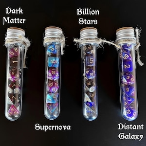 DnD 7 Dice Set in Potion Flask, Eternal Space D&D Polyhedral Dice Set, Cosmos Dice, Galaxy Dice Set, Rpg Gamer Gift, Board Game Dice Set