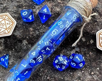 DnD 7 Dice Set in Potion Flask, "Mana Potion" Transparent Blue D&D Polyhedral Dice Set, Dungeons and Dragons Dice, Diablo Rpg Gamer Gift