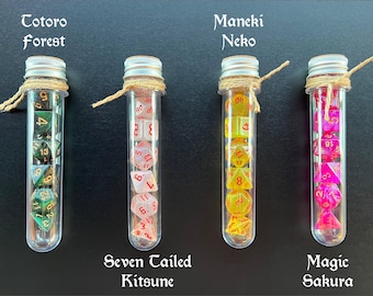 DnD 7 Dice Set in Potion Flask, Mystic Japan D&D Polyhedral Dice Set, Dungeons and Dragons Dice, Rpg Gamer Gift, Board Game Dice Set
