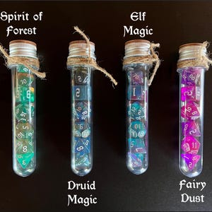 DnD 7 Dice Set in Potion Flask, Fantasy Forest D&D Polyhedral Dice Set, Dungeons and Dragons Dice, Rpg Gamer Gift, Board Game Dice Set