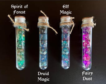 DnD 7 Dice Set in Potion Flask, Fantasy Forest D&D Polyhedral Dice Set, Dungeons and Dragons Dice, Rpg Gamer Gift, Board Game Dice Set