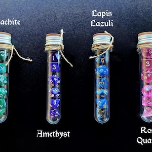 DnD 7 Dice Set in Potion Flask, Steven&#39;s Gems D&D Polyhedral Dice Set, Stones Dice, Rose Quartz Dice, Malachite Dice, Rpg Gamer Gift