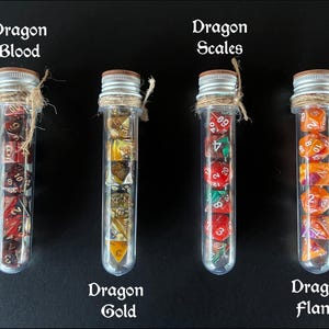 DnD 7 Dice Set in Potion Flask, Dragon Collection D&D Polyhedral Dice Set, Dungeons and Dragons Dice, Rpg Gamer Gift, Board Game Dice Set