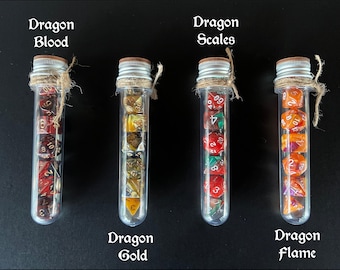 DnD 7 Dice Set in Potion Flask, Dragon Collection D&D Polyhedral Dice Set, Dungeons and Dragons Dice, Rpg Gamer Gift, Board Game Dice Set