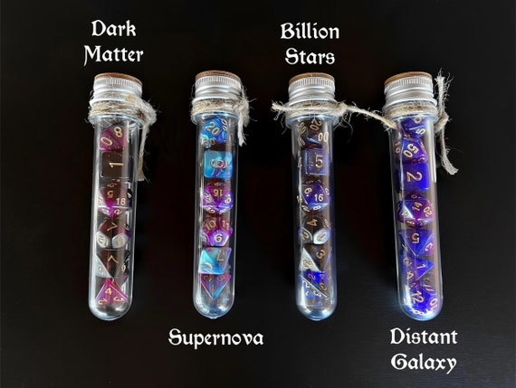 DnD 7 Dice Set in Potion Flask, Eternal Space D&D Polyhedral Dice Set, Cosmos Dice, Galaxy Dice Set, Rpg Gamer Gift, Board Game Dice Set
