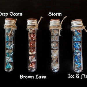 DnD 7 Dice Set in Potion Flask, Powers of the Earth D&D Polyhedral Dice Set, Dungeons and Dragons Dice, Rpg Gamer Gift, Board Game Dice Set