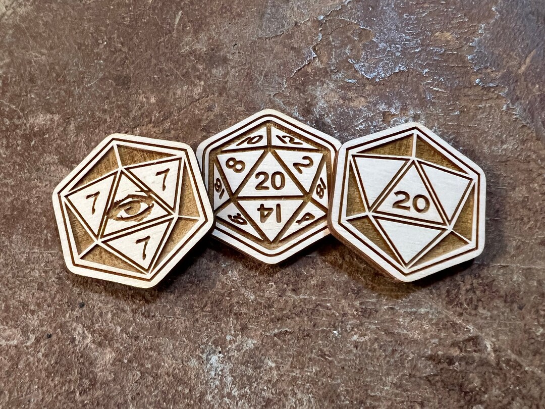 Wood Inspiration Token Sets D20 Dice, Natural 20, Lucky 777, Dnd D&D