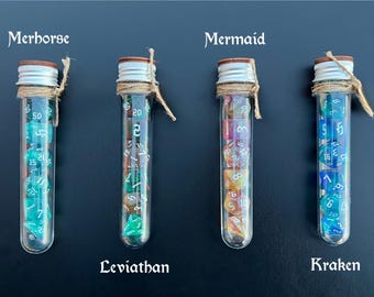 Conjunto de 7 dados D&D em frasco de poção, conjunto de dados poliédricos do Mar Misterioso para D&D, dados de Dungeons and Dragons, presente para jogadores de RPG, conjunto de dados para jogos de tabuleiro