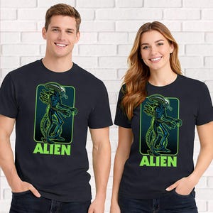Xenomorph Alien T-Shirt – Retro Sci-Fi Horror Monster – Unisex Green Short Sleeve 100% Soft Cotton – Professionally Screen Printed image 3