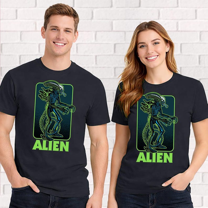 Xenomorph Alien T-Shirt – Retro Sci-Fi Horror Monster – Unisex Green Short Sleeve 100% Soft Cotton – Professionally Screen Printed image 3