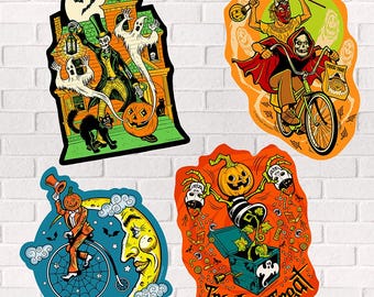 Halloween Cutout Decoration Set – Haunted House, Trick or Treat, I Remember Halloween & Midnight Ryder – Heavyweight Cardstock Vintage Style