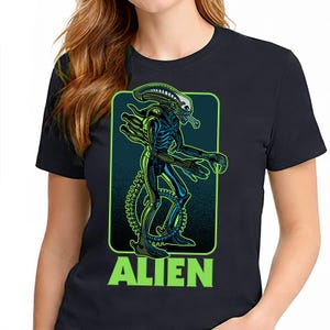Xenomorph Alien T-Shirt – Retro Sci-Fi Horror Monster – Unisex Green Short Sleeve 100% Soft Cotton – Professionally Screen Printed image 2