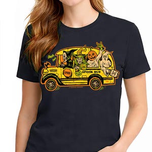 Camiseta Spook Bus – Autobús embrujado de Halloween – Unisex, negra, manga corta, 100 % algodón suave – Serigrafía profesional imagen 2