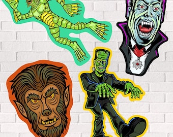 Classic Monster Cutout Decoration Set – Dracula, Wolfman, Frankenstein, Creature from the Black Lagoon – Heavyweight Cardstock Vintage Style