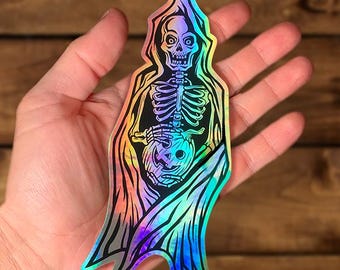 Grim Reaper Holographic Vinyl Sticker – Weatherproof Die Cut Decal – 6" x 2.5"